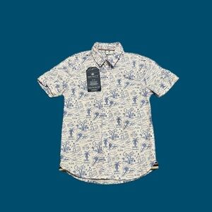 NWT Infinity brand boys island graphic short sleeve button up size 3/4 youth
